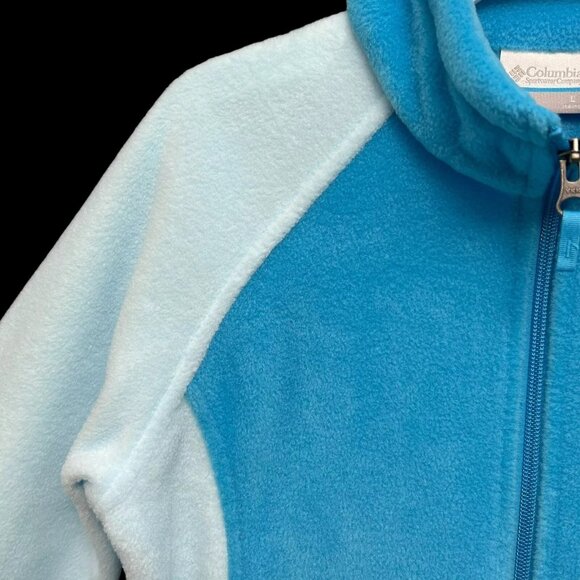 Columbia Youth Girls Full Zip Fleece Jacket Sz 14-16 (L) Light Blue Zip Pockets - Picture 3 of 9